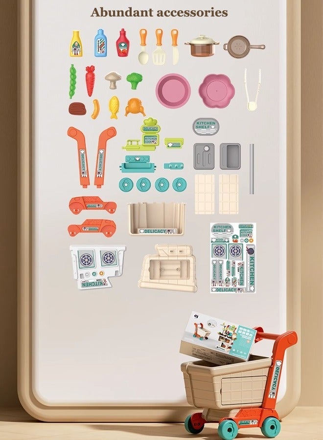 aoduoyaya 42PCS Children's kitchen toy sets, Simulated kitchen toys, Simulated cooking toys, DIY kitchen stove, Children's shopping cart toys, There are realistic lights and sounds, Scenario simulation - Image 4